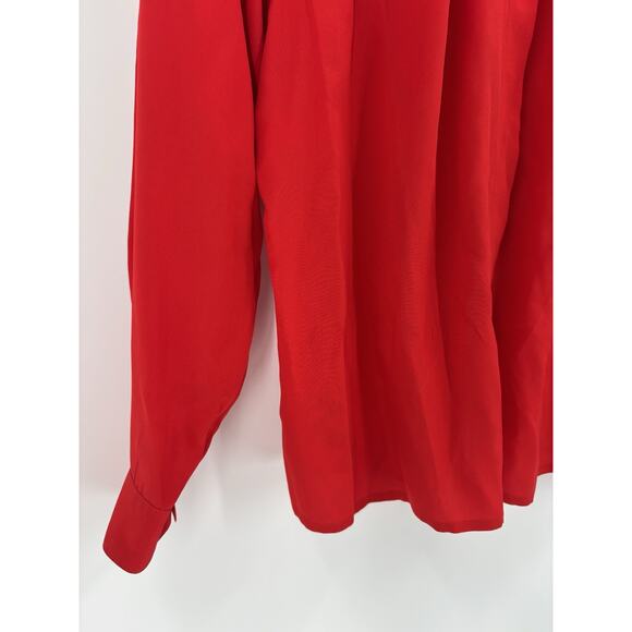 Vintage Della Roufogali Button Up Womens 14 Red Silver Western Rhinestone Silk - Picture 4 of 16